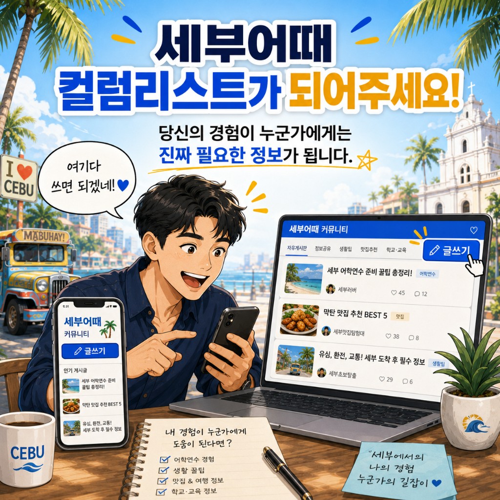 컷 3: 세부어때 컬럼리스트가 되어주세요! 당신의 경험이 누군가에게는 진짜 필요한 정보가 됩니다.