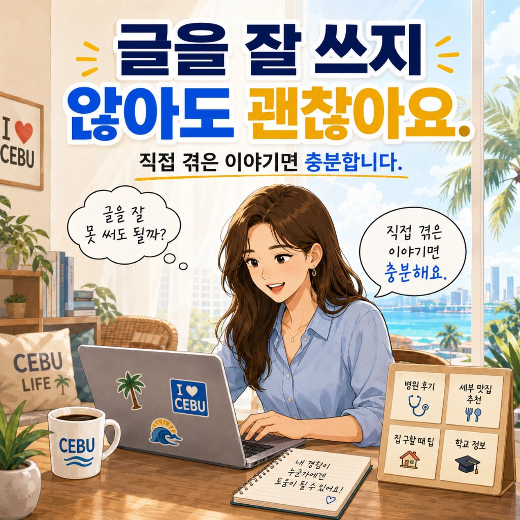 컷 4: 글을 잘 쓰지 않아도 괜찮아요. 직접 겪은 이야기면 충분합니다.